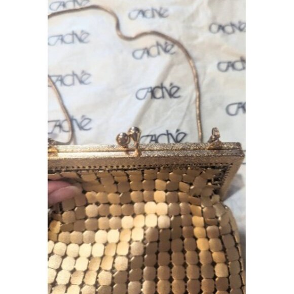 Vintage Cache Shiny Gold Metallic Evening Purse Handbag Clutch Disco 70s 80s - Picture 5 of 10